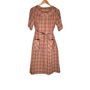 Rustic Raven Western Burnt Brown Plaid Casual Dress with Front Pockets
